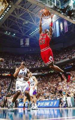 Michael Jordan attempts a dunk