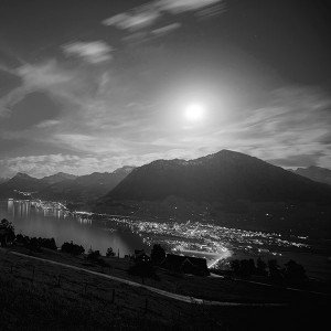 papers.co-mk93-lake-mountain-dark-bw-city-village-night-light-nature-1-wallpaper